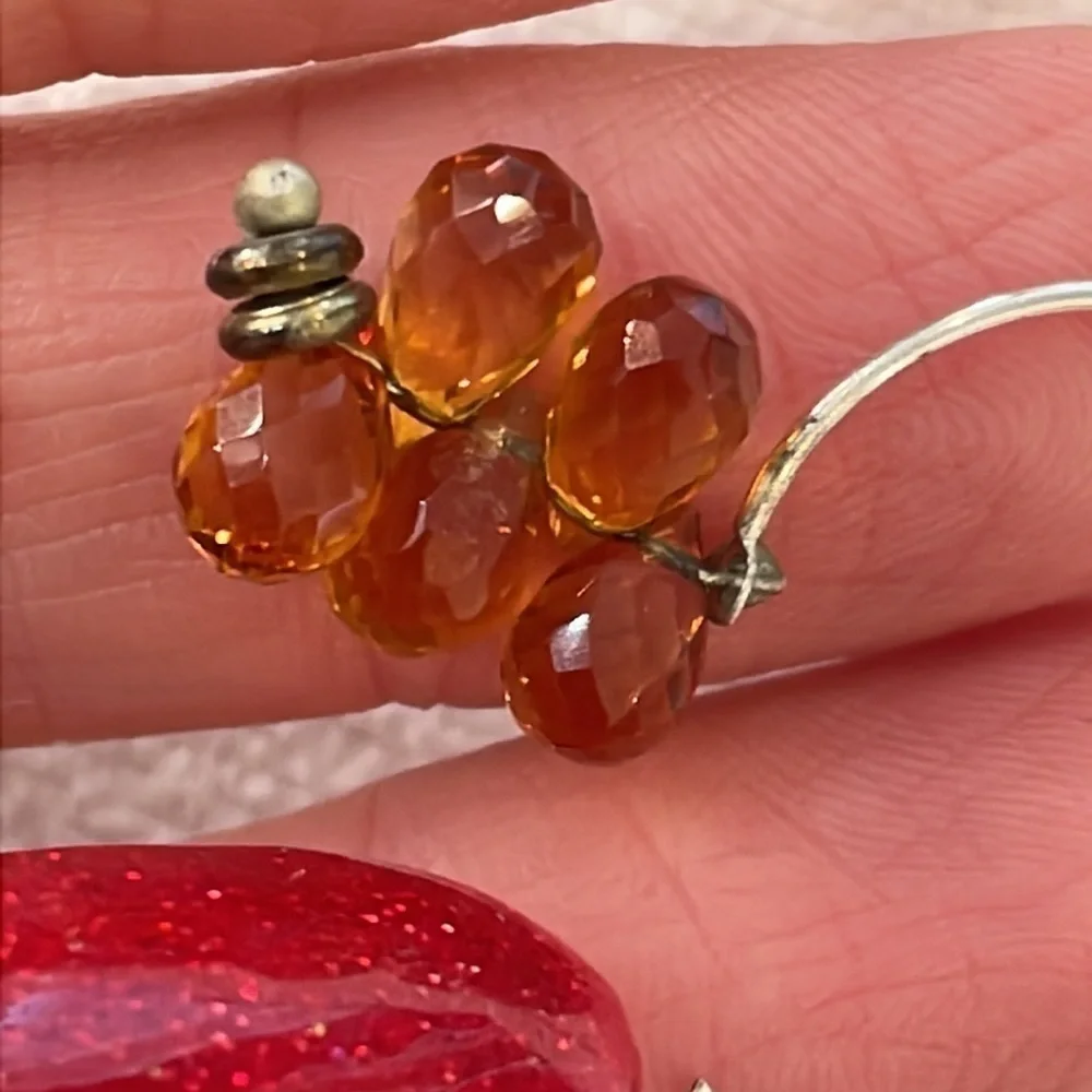 Sterling silver amber glass faceted crystals charm cluster